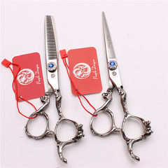 6.0-inch Purple Dragon Sapphire Hair Cutting Scissors, Straight Blade Tooth Scissors, Silver Flower Handle Dragon Handle Styling Scissors, Bangs Thinning