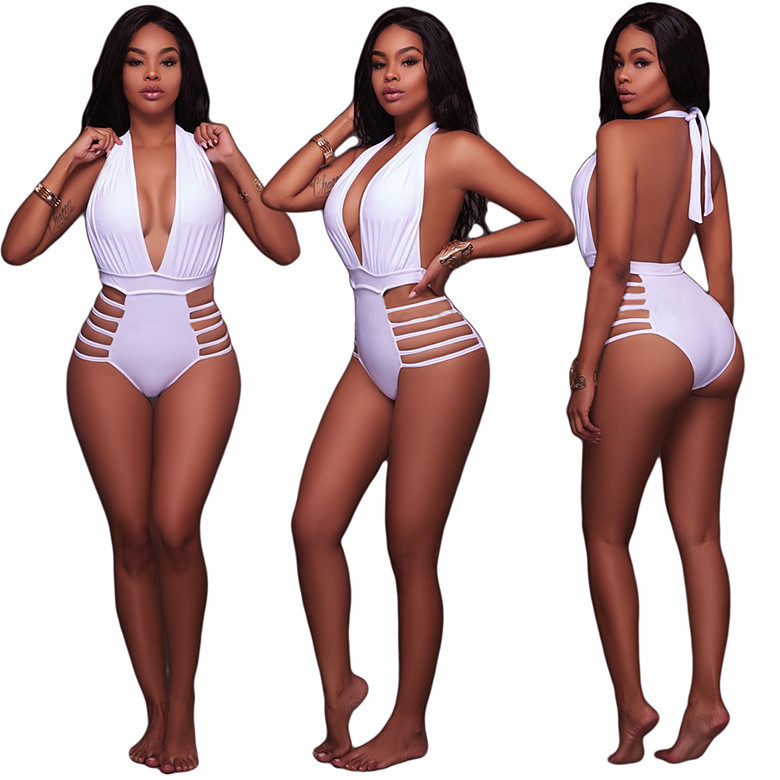  solid color one-piece hollow open back bikini NSHL2668