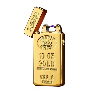 创意防风金条金砖USB脉冲电弧充电打火机电子点烟器跨境电商批发