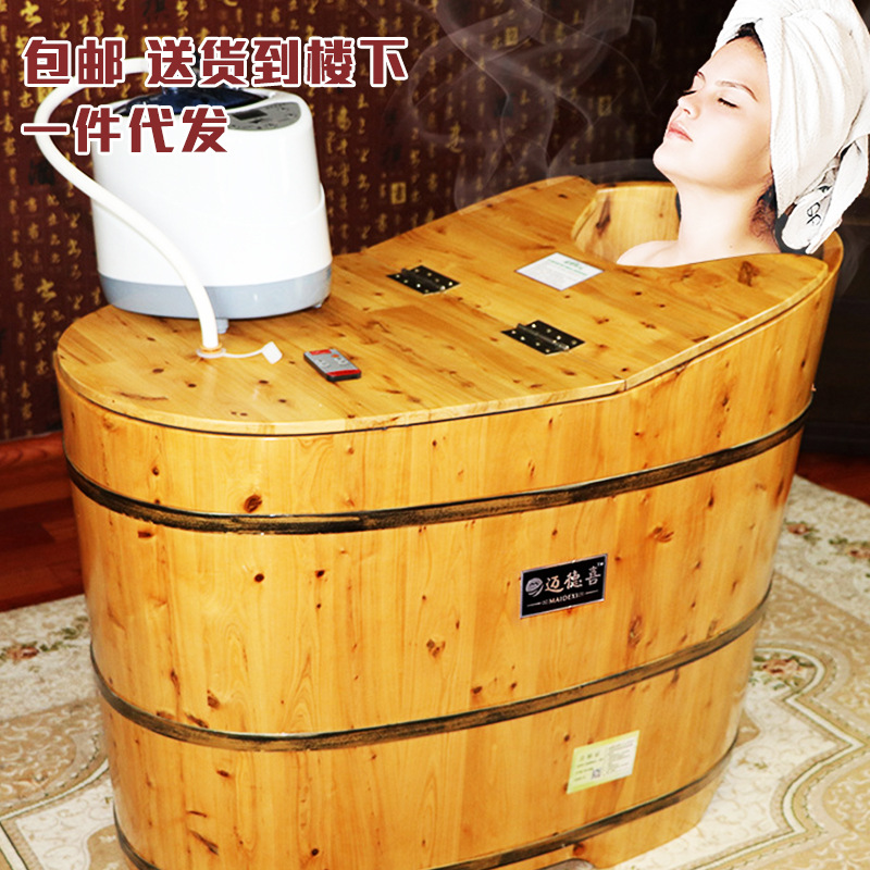 厂家批发香柏木泡澡木桶成人洗澡桶家用沐浴桶桑拿木制熏蒸盖子桶|ru