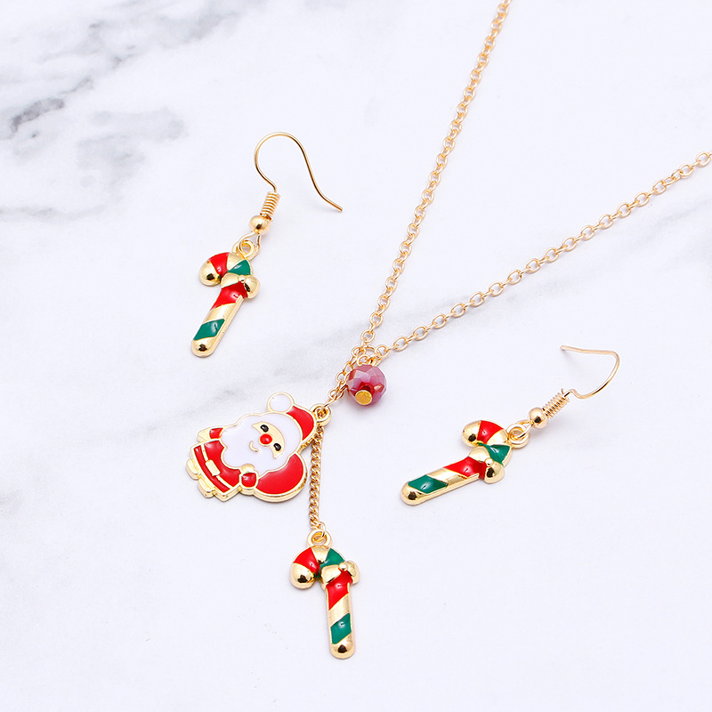 European And American New Ladies Christmas Drip Series Bell Snowman Wreath Santa Claus Necklace And Earrings Suite display picture 15