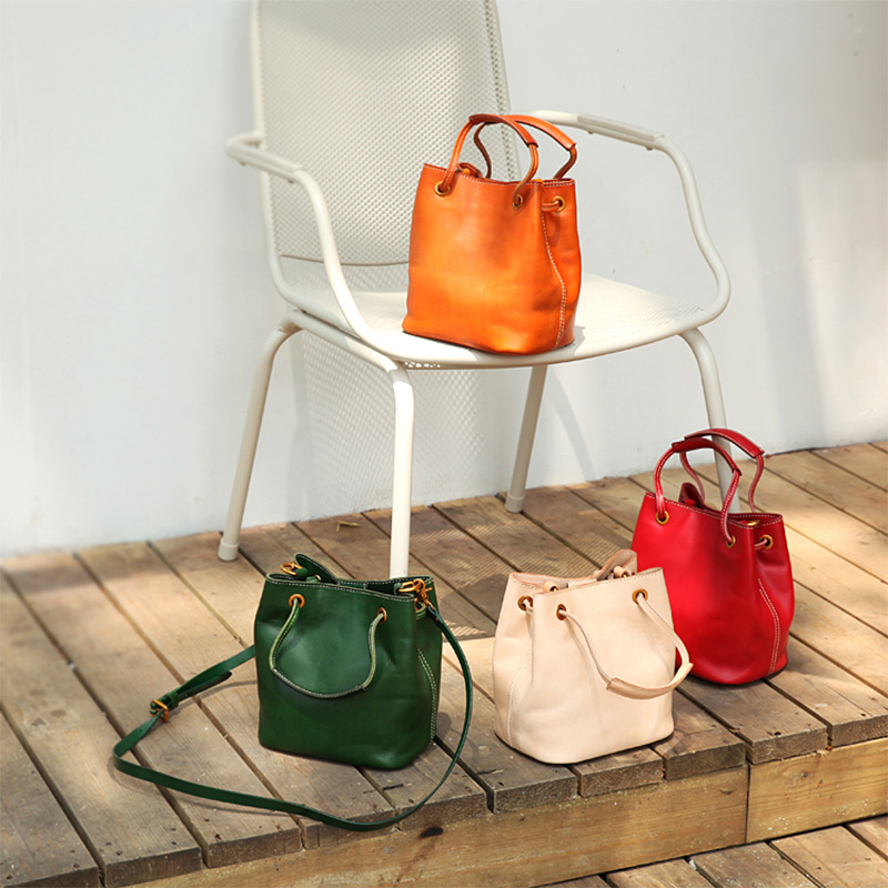 2020新款原创手工日式植鞣皮真皮女包单肩牛皮斜挎包水桶包广州