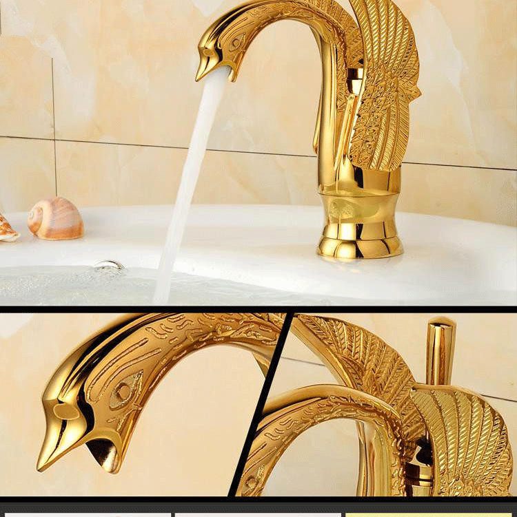 European-style antique faucet, swan hot and cold washbasin faucet, retro all-copper underfloor basin, golden faucet Application Scenario