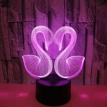 七彩天鵝3D創意視覺小夜燈 3D立體台燈 外貿熱銷 桌面創意3D台燈