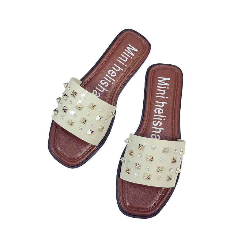 Huli Shark Neue Mode Koreanische Vier-Nieten Alltäglichen Casual Perle Strand Schuhe Outwear Einzelnen Slipper frauen Sandalen_voghion.com