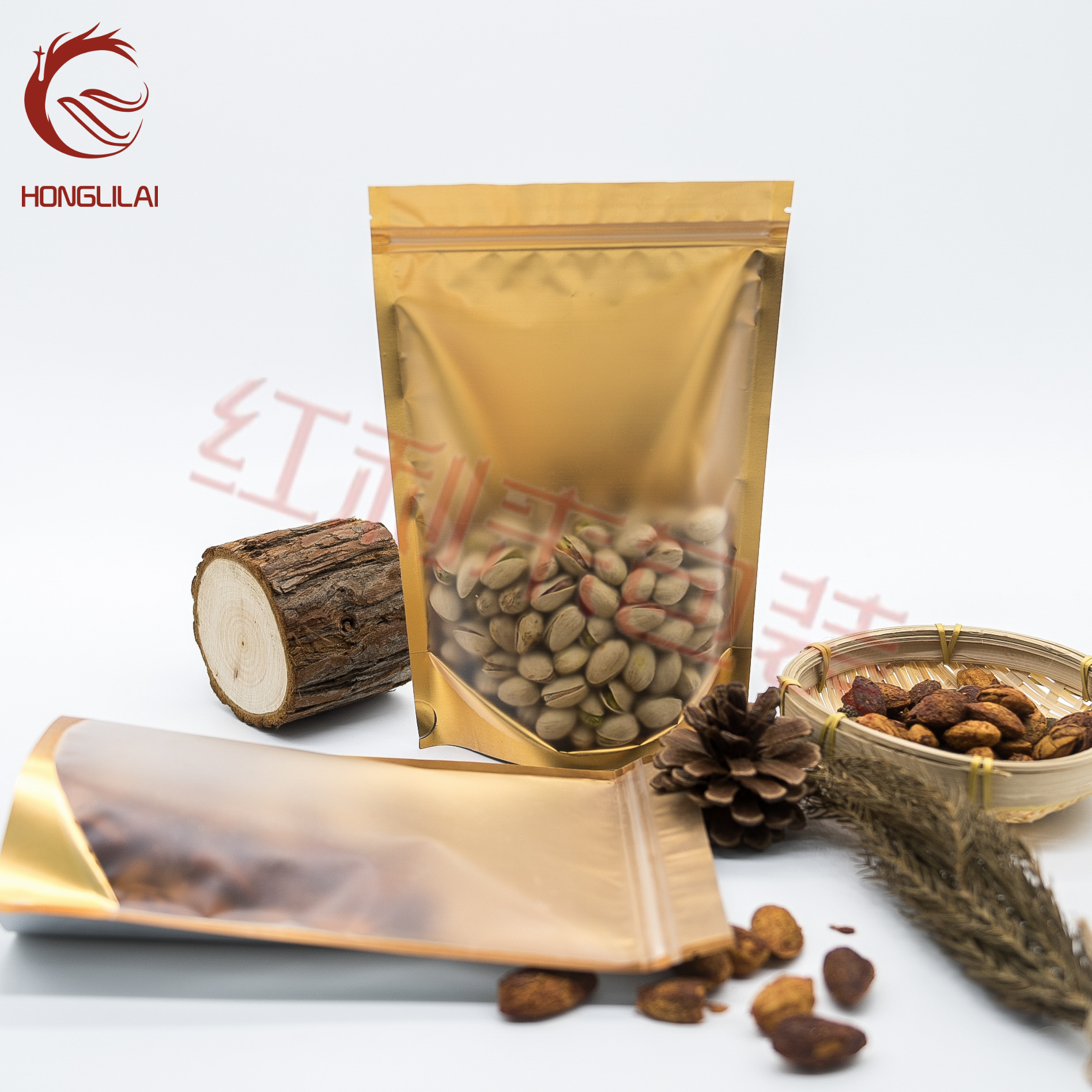 哑光镀铝内金色阴阳自立袋 铝箔拉骨袋 食品自封袋 半透明密封口