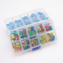Mini car insert fuse box with 100 pieces of insurance flat head fuses plastic box mini fuses