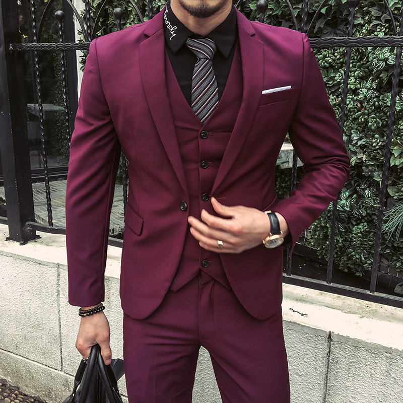 New men's business casual slim fit suit three piece suit comfortable suit collar suit in spring and autumn of 2018