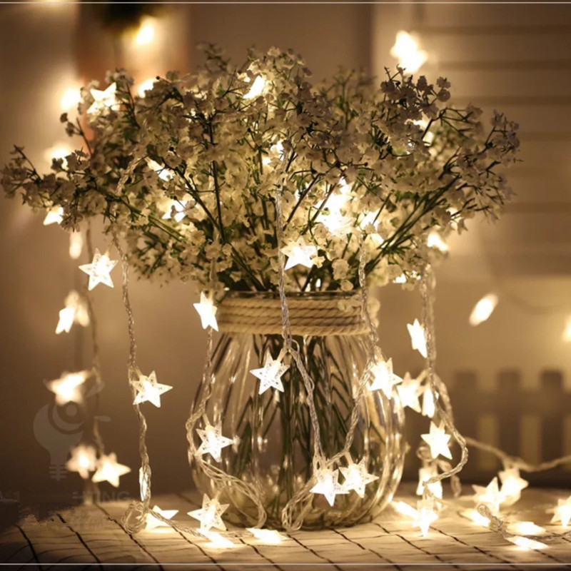 led star light string all over the Sky Star colored light string girl heart room birthday holiday Christmas five-pointed star decorative flashing light