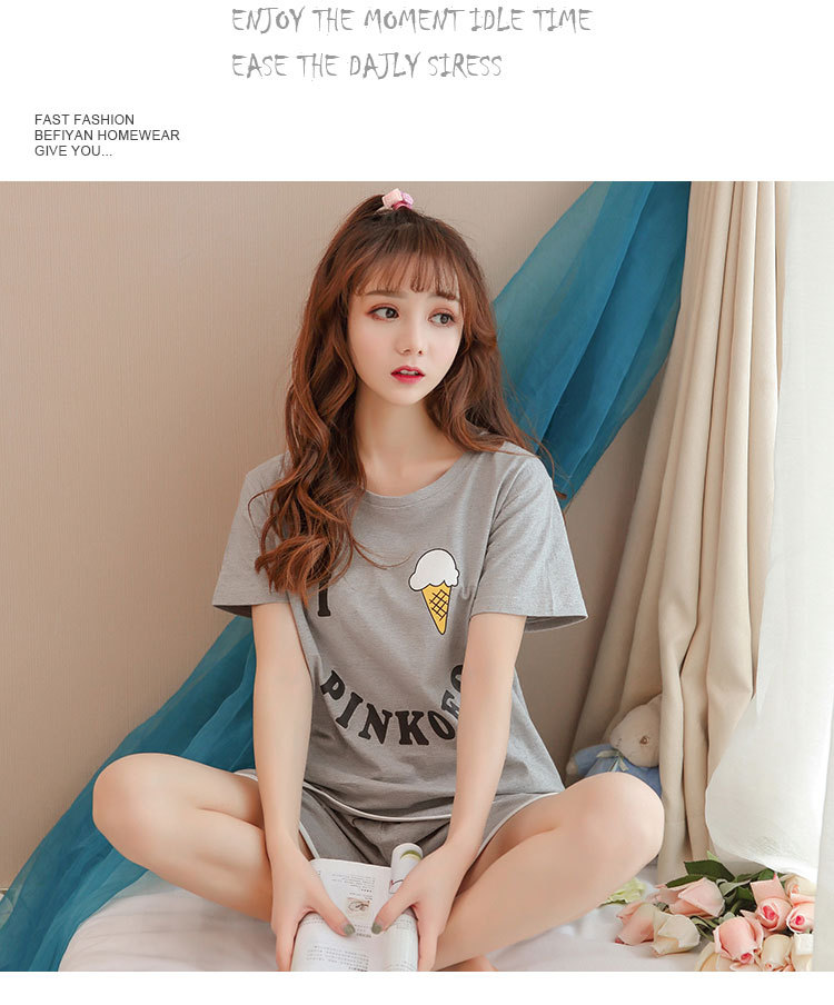 帮手描述图：华信2018睡衣女夏套装大码短袖少女两件套休闲款