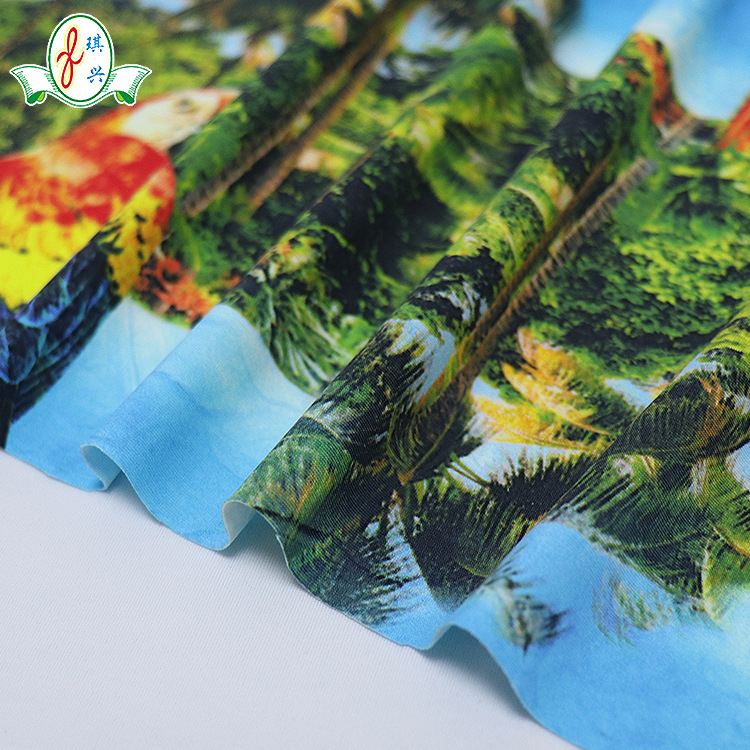 厂货鹦鹉印花热带风情泳衣面料涤纶氨纶女士提花针织泳装布料