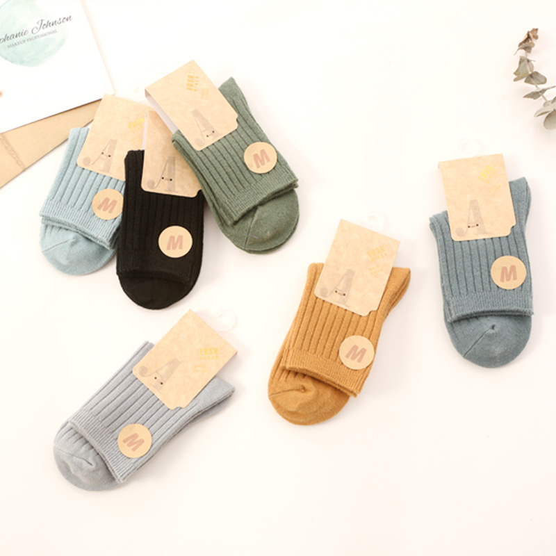 爱德纶秋冬新款加厚全棉儿童袜子 中筒纯色日系复古童袜厂家批发