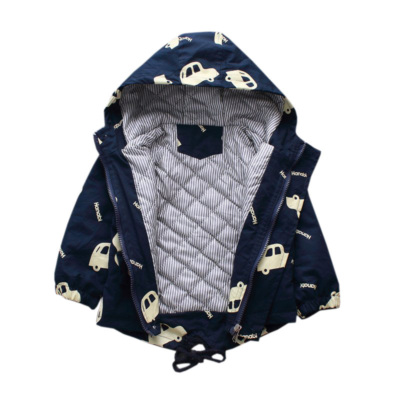 Children's Cotton Coat Coat Boy's Winter Children's Clothing Korean Full Print Car Jacket Girl's Cartoon Hooded Zipper Shirt