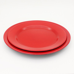 Melamine Vegetable Plate, Black and Red 8-inch 9-inch 10-inch Flat Plate, Ceramic Hotel Garden Plate, Melamine Red and Black Dual-color Tableware