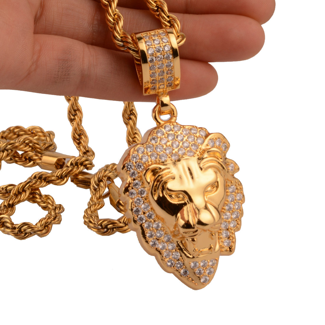 Charms, Pendant Necklace Classification Hip-Hop Lion 304 Stainless Steel Brass Polishing Inlay Men's Charms Pendant Necklace