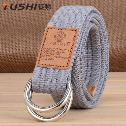 Korean version of 20 colors universal canvas belt for men and women, casual business jeans, double ring buckle belt, outdoor braided style