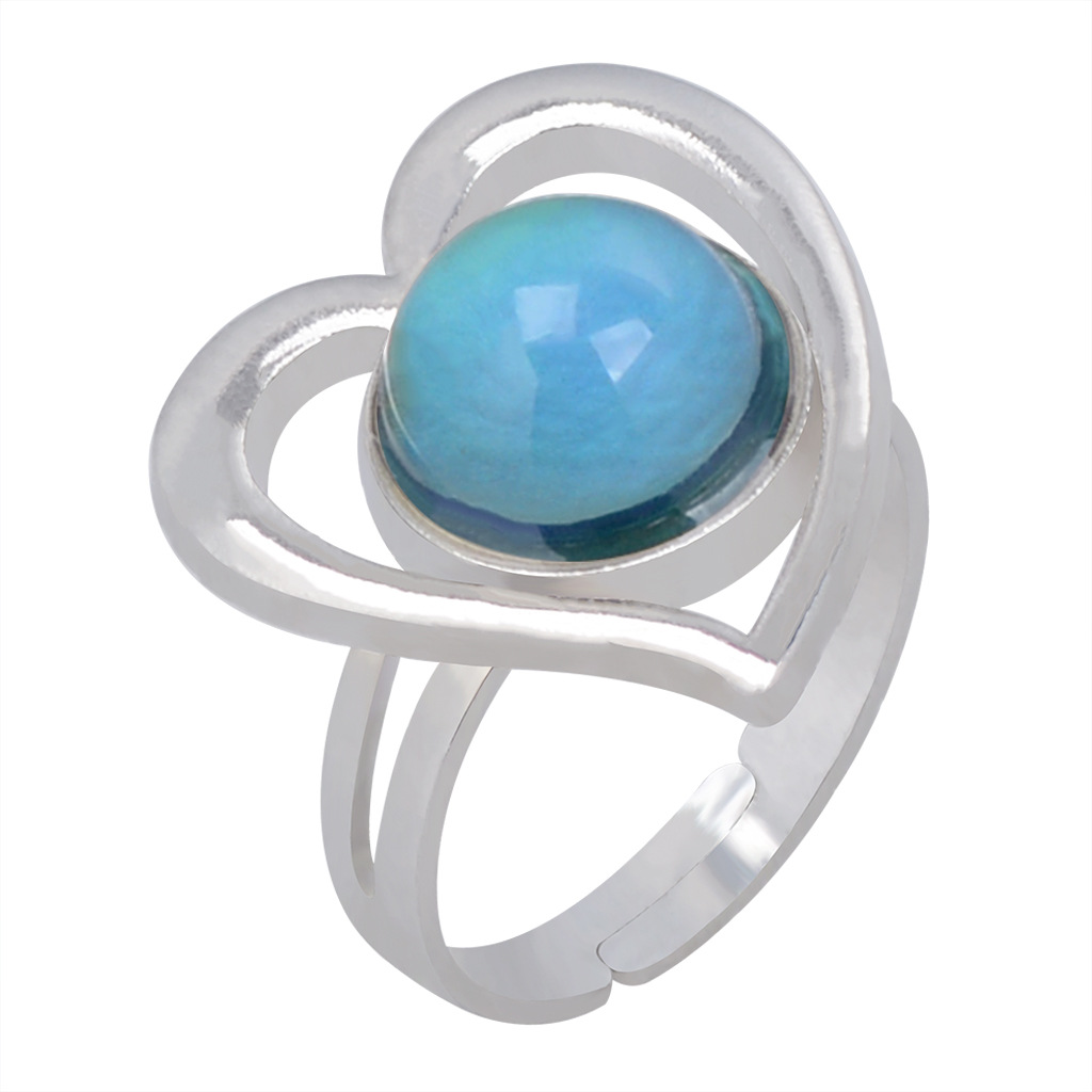 Heart Gemstone Temperature-sensing Color Change Opening Ring display picture 8