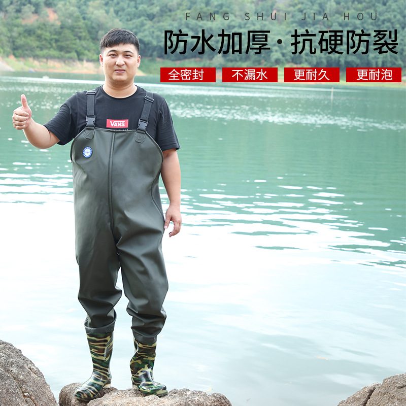 上海牌防水背带半身连体衣雨裤 迷彩钓鱼水鞋腰裤衣耐磨PVC下水裤|ms