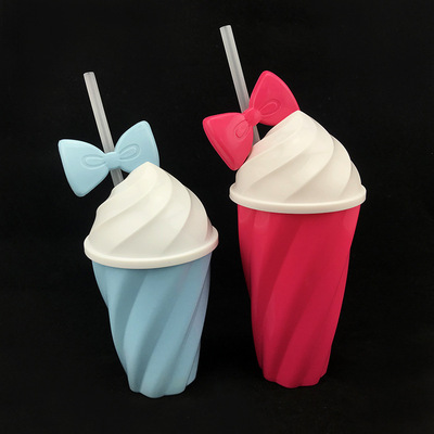 热销冰淇淋水杯 带吸管奶茶水杯吸水杯 螺旋盖吸管杯螺旋水杯批发|ms
