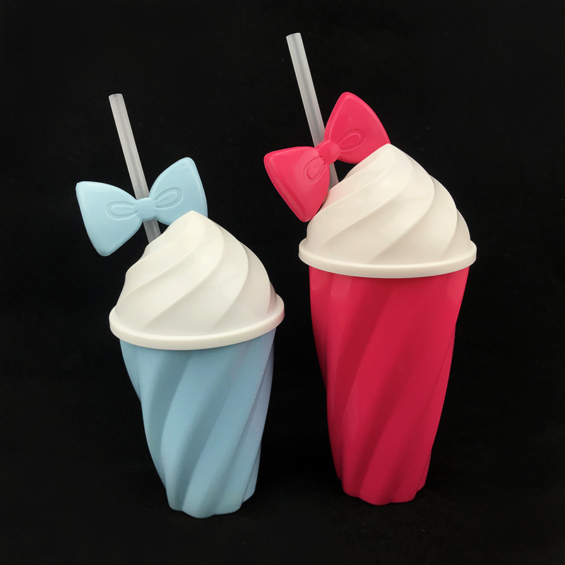 热销冰淇淋水杯 带吸管奶茶水杯吸水杯 螺旋盖吸管杯螺旋水杯批发|ms