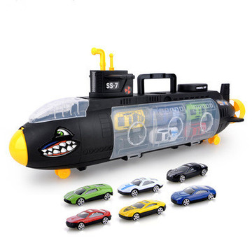 手提收纳礼盒送礼玩具 儿童玩具鲨鱼潜水艇带6辆合金小汽车模型