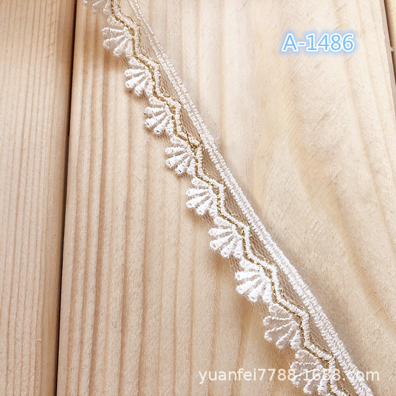 A-1489人造丝半圆扇形金线网纱刺绣蕾丝新版洋装花边家纺辅料