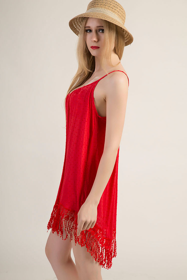 Cotton Lace Trimmed Tassel Dress Womens Sleeveless Beach Dress Lightweight Comfortable Summer Wear Wholesale