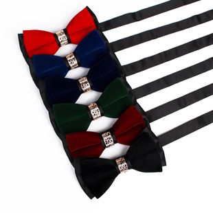 Double-layer Velvet bright diamond collar flower cross-border host MC formal suit bow tie groom wedding bow tie