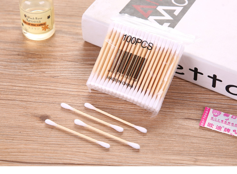 100支软袋木棒双头棉签医用卫生棉棒美容棒化妆棉签棒批发|ms