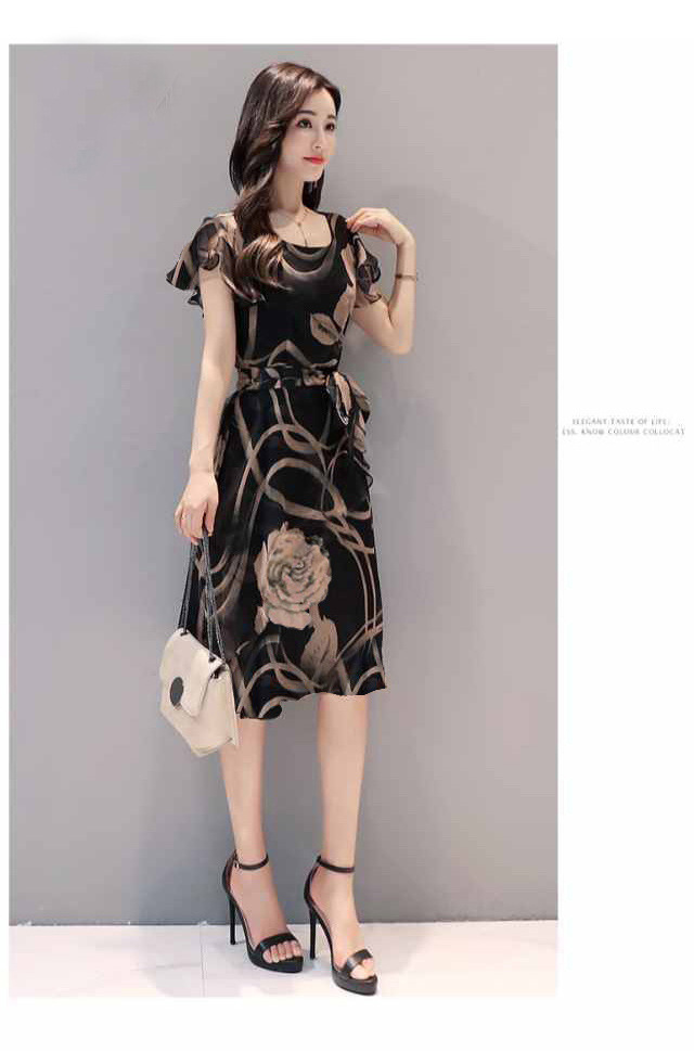 2019 Summer Women's Fashion European And American Slimming Plus Size Printed Fashionable New A-line Midi Dress_ecoleips.com