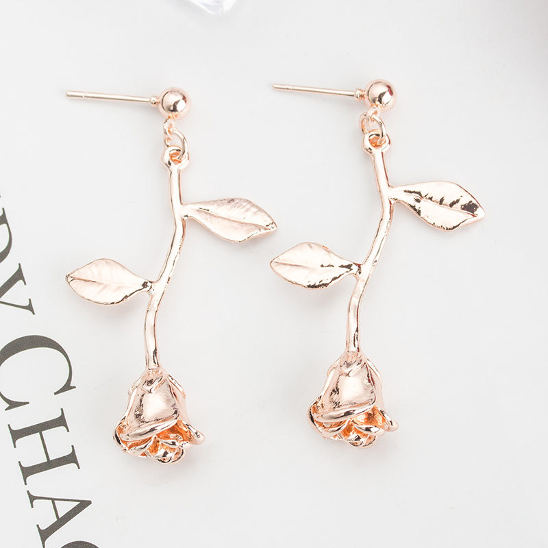 New Wild Flowers Leaves Hollow Rose Alloy Pendant Earrings Gift For Girlfriend display picture 8