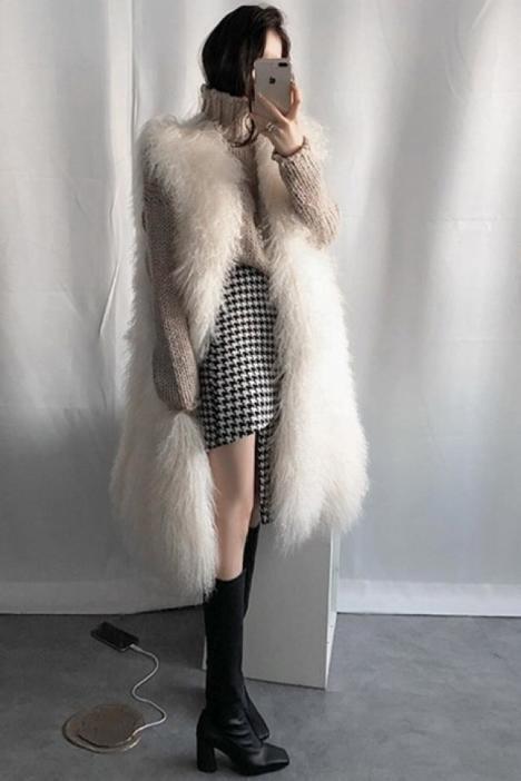 Factory Outlet Yangtan Wool Long Vest Long Vest Fur Vest Wool Coat Long Autumn and Winter Warm Women's Wear