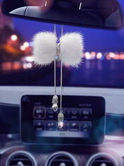 汽車掛件車內吊飾高檔女士狐狸貂毛水晶蝴蝶結可愛車載後視鏡掛飾