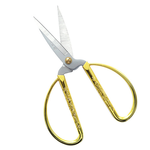 Wang Wuquan household scissors, dragon and phoenix stainless steel ceremonial scissors for wedding, 1001 retro industrial gold scissors, 1002