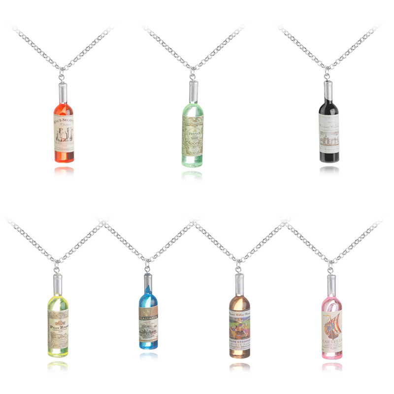 Hot Sale Mini Fashion Red Wine Bottle Pendant Necklace Clavicle Chain Resin Wine Bottle Pendant Accessories display picture 2