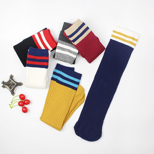 Stacked socks for women, autumn and winter, Korean daily style, mid-calf socks, college style, two-color striped long socks, short boots socks, over-the-knee socks