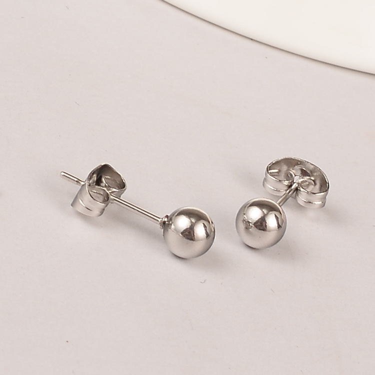 Round Bead Titanium Steel Earrings display picture 3