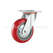 厂家批发4/5/6寸重型双轴韩式大红聚氨酯带铁盖万向脚轮手推车轮