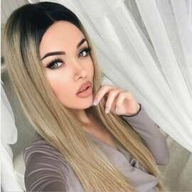 2018新款染色假发外贸欧美女士中分长直发黑棕色渐变化纤发假发套