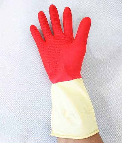 Xianghua latex rubber gloves labor protection gloves housework laundry washing dishes Dolida two-color gloves velvet lining wholesale