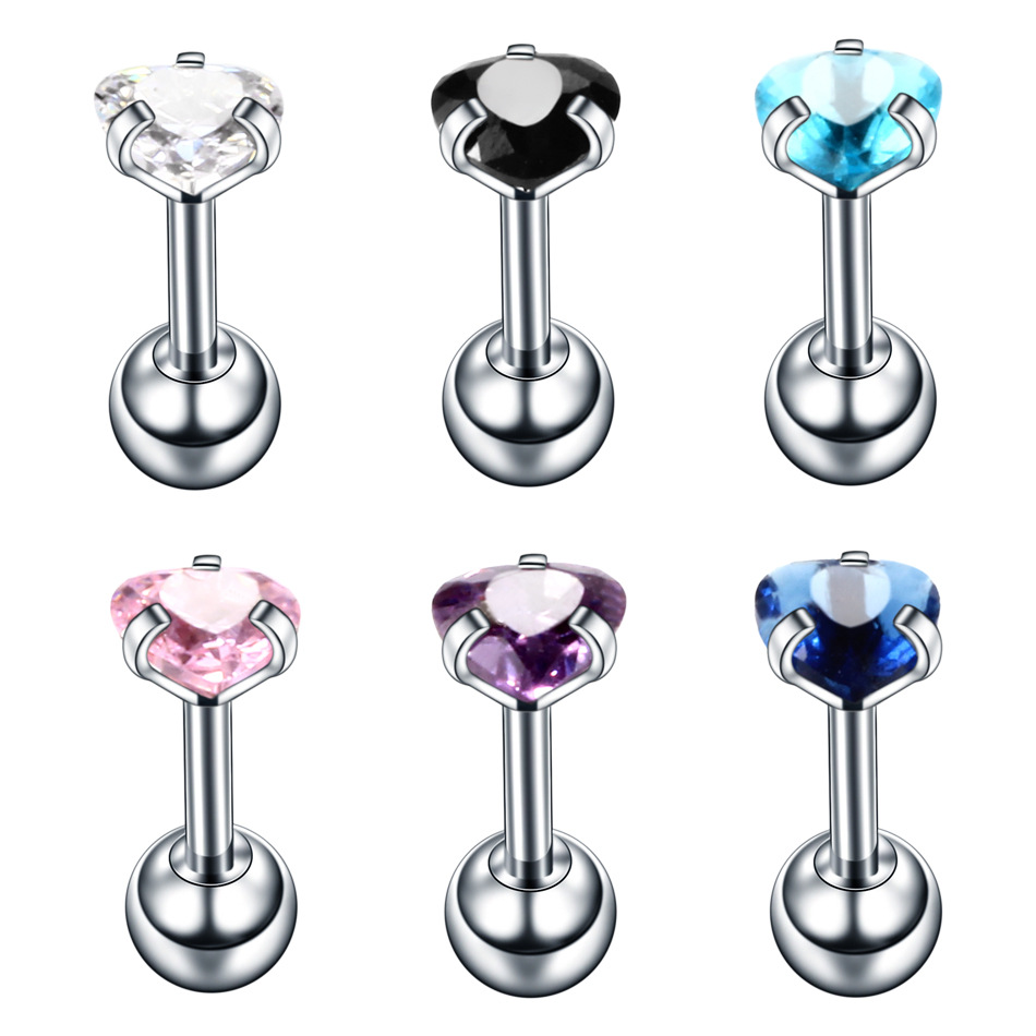 Fashion Heart Shape Stainless Steel Inlay Zircon Ear Studs 1 Piece display picture 1