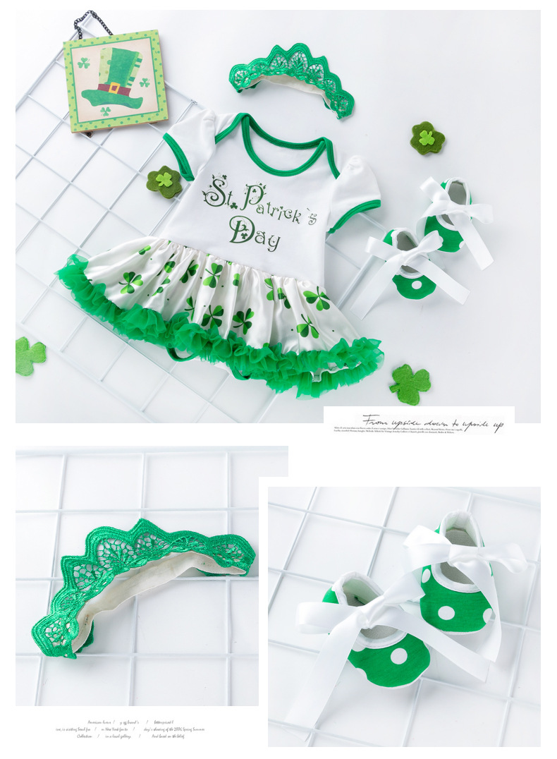 St. Patrick Fashion Shamrock Letter Cotton Girls Dresses display picture 1