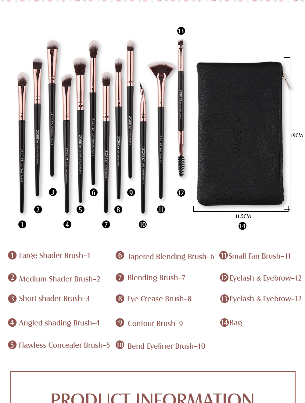 12 Pieces Gift Makeup Brush Tool Set Black Artificial Fiber Eye Shadow Makeup Brush Set Wholesale Nihaojewelry display picture 2