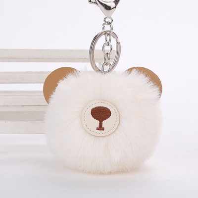 wholesale Little Bear Hair ball Key buckle PU Material Science Plush Pendant Rabbit fur ball Pendant Teddy Bear key Pendants