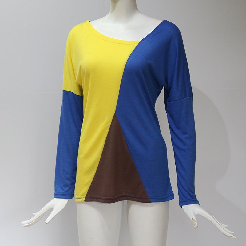 Contrasting Color Stitching Casual Long Sleeve Top NSGE35055