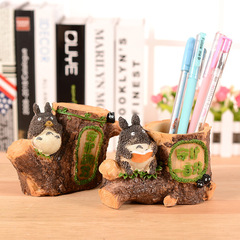 Cartoon Totoro Pen Holder Resin Crafts Pastoral Style Student Stationery Pen Holder Korean Version Creative Study Decoration