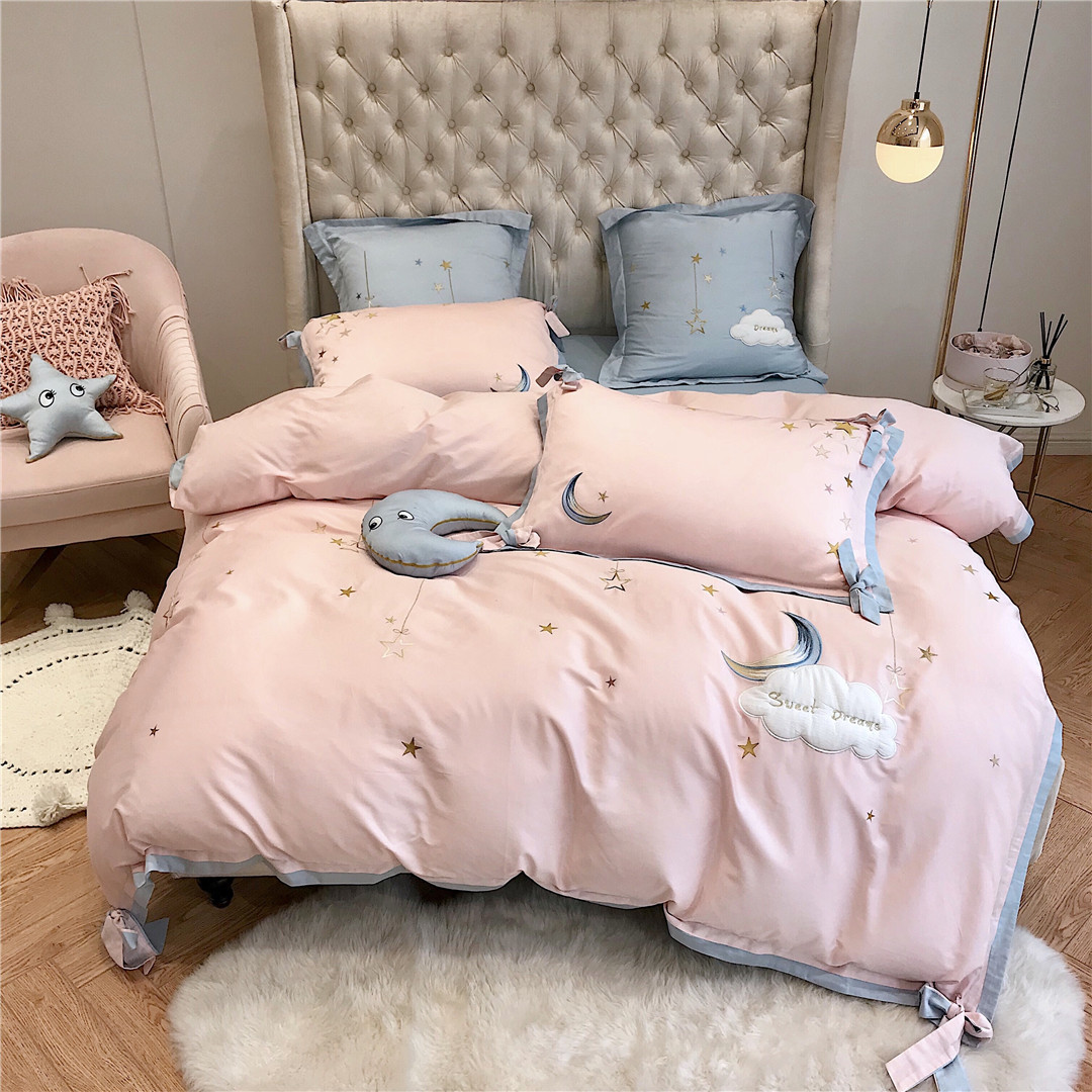 Northern Europe Simplicity Ash Embroidery Bedding bedding Multiple sets of Open Houses furniture pure cotton Four piece suit