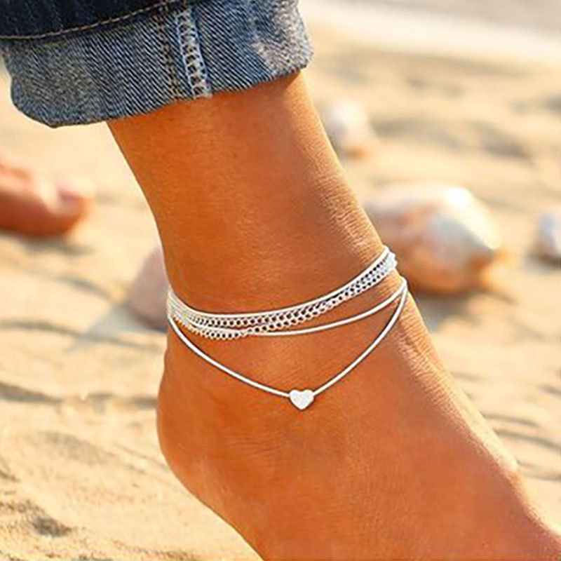 Specifically for Cross border Source of goods Europe and America Simplicity love Anklet originality multi-storey Sandy beach Anklet Foot ornaments wholesale