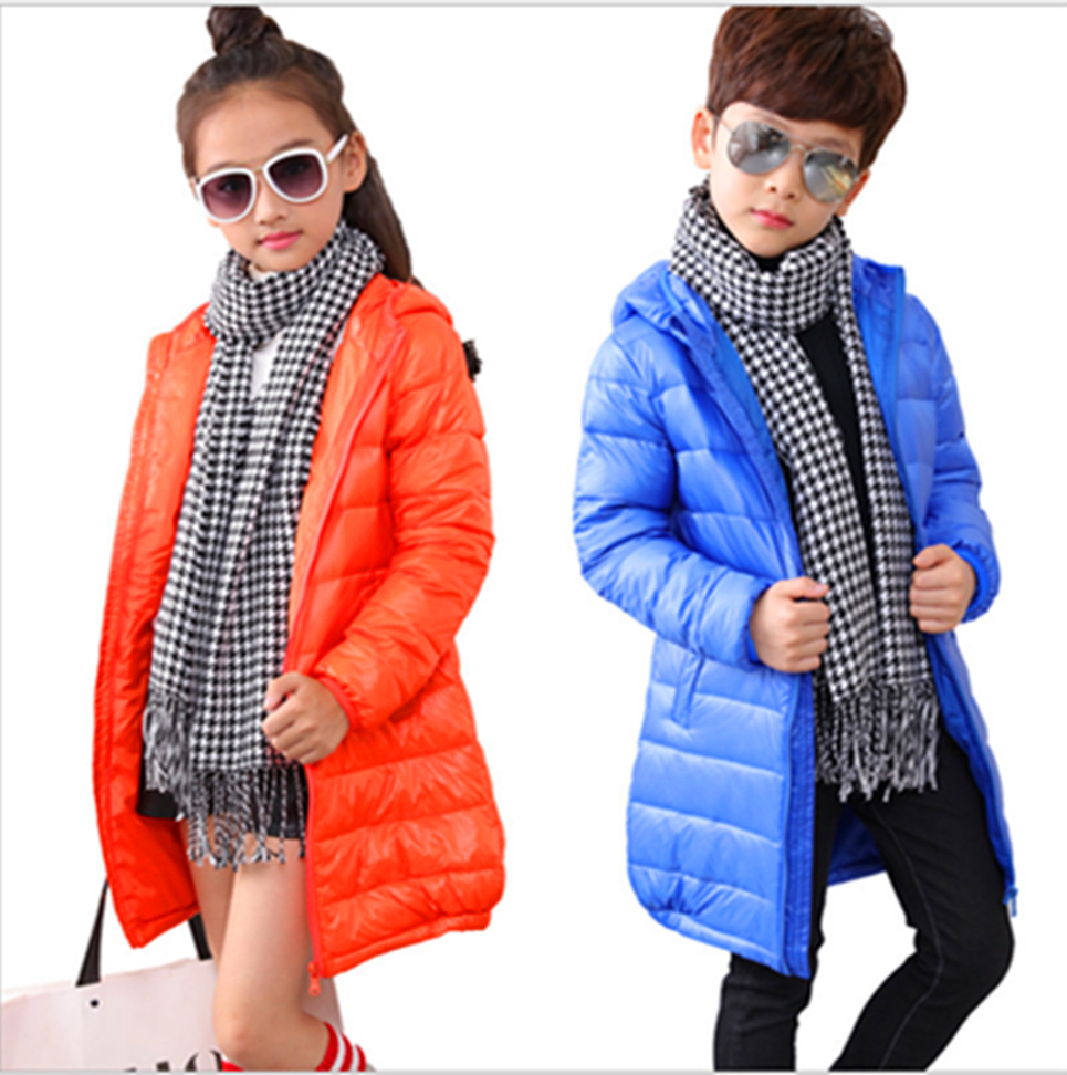 冬季儿童韩版轻薄轻便连帽羽绒服中大童长款上衣男女童装修身外套