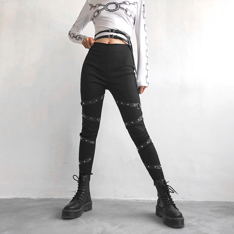 Black chain belt decoration skinny leggings NSLQ12686